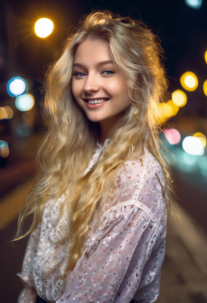 Cute blonde girl 19 years old, (((taking a selfie))), on the street -  SeaArt AI