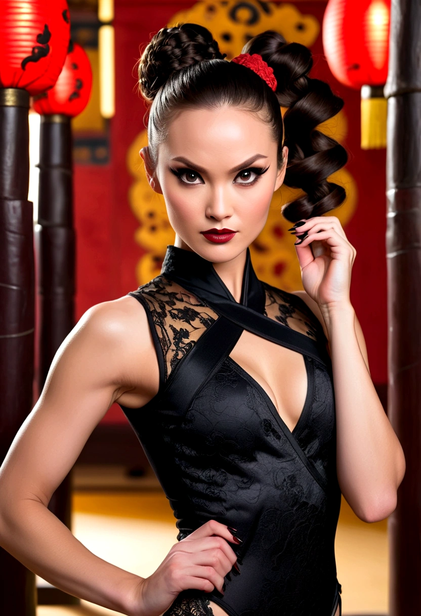 Tori Black asian ninja warrior, ringlets wavy five feet long black hair -  SeaArt AI