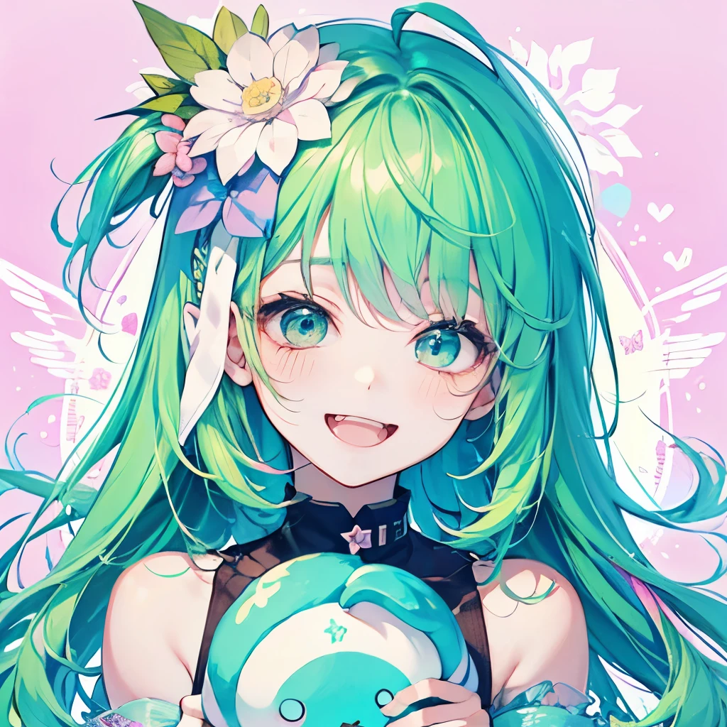 chibi character,Rabbit motif,(brush),((cute,kawaii,wonderland)),((pastel color)),((Cute assortment)),(Shy laugh),Shiny green hair,(Rainbow),((Angel:1.2)),((I love hold:1.25)).