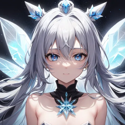 Ice Fairy,Simple Background,White Background Masterpiece, Highest quality、Highest quality、Delicate depiction、A silver crystal ra...