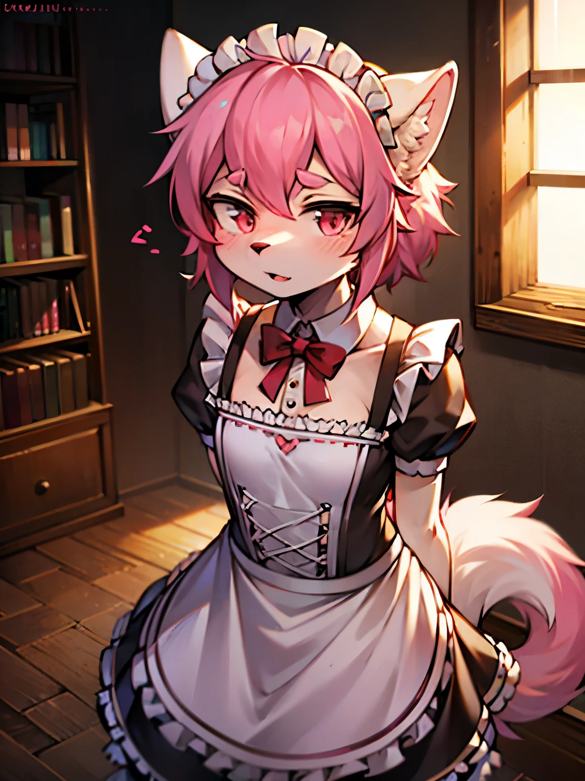 Pink haired femboy furry in a maid outfit - SeaArt AI