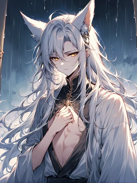 ((best quality)), ((masterpiece)), (detailed), ((perfect face))、miyabi,a man, long, flowing silver hair with delicate strands.
s...