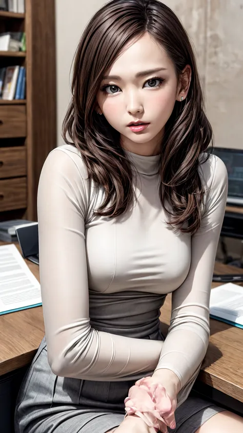 8k quality、high resolution、sexy suit woman、realistic skin texture、high resolutionの肌、、princess hair、thin、small breasts、open the m...