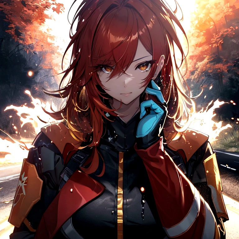 A bright light image with a red and gold border in the lower right corner looks like a road，Extend to the upper left corner，Strong color contrast，Large game CG scenes，Light painting rendering，Long shot，Splash Art