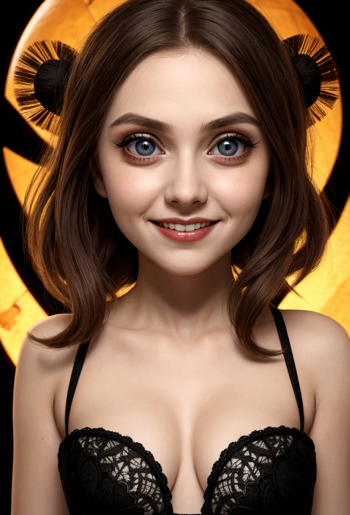 1girl, solo, big eyes, evil smile,