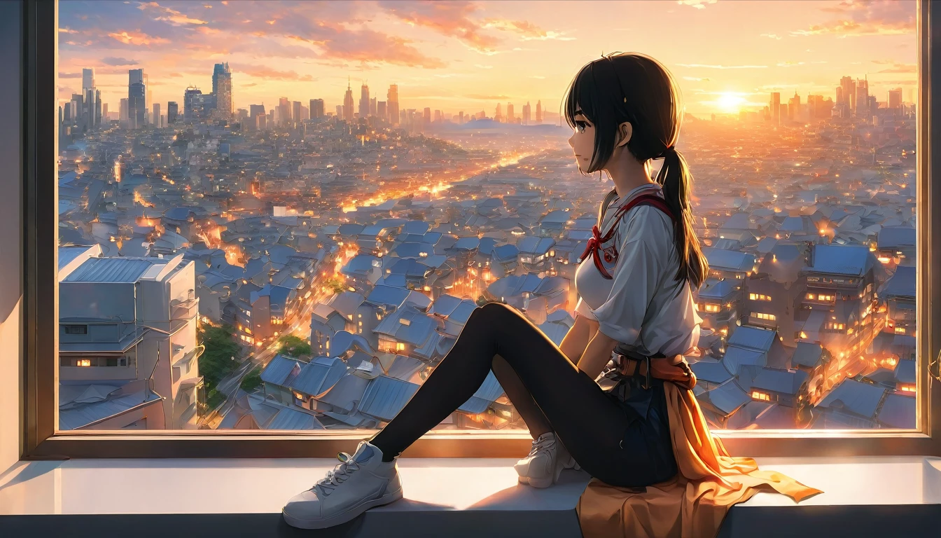 일본 만화 영화 girl sitting on a window sill looking out at a city, 4k 일본 만화 영화 wallpaper, 일몰을 감상하다. 일본 만화 영화, 일본 만화 영화 art wallpaper 4k, 일본 만화 영화 art wallpaper 4 k, 일본 만화 영화 art wallpaper 8 k, 일본 만화 영화 wallpaper 4k, 일본 만화 영화 wallpaper 4 k, 4K 만화 배경화면, 일본 만화 영화 background, 일본 만화 영화 style 4 k, beautiful 일본 만화 영화 scene, 일본 만화 영화 background art