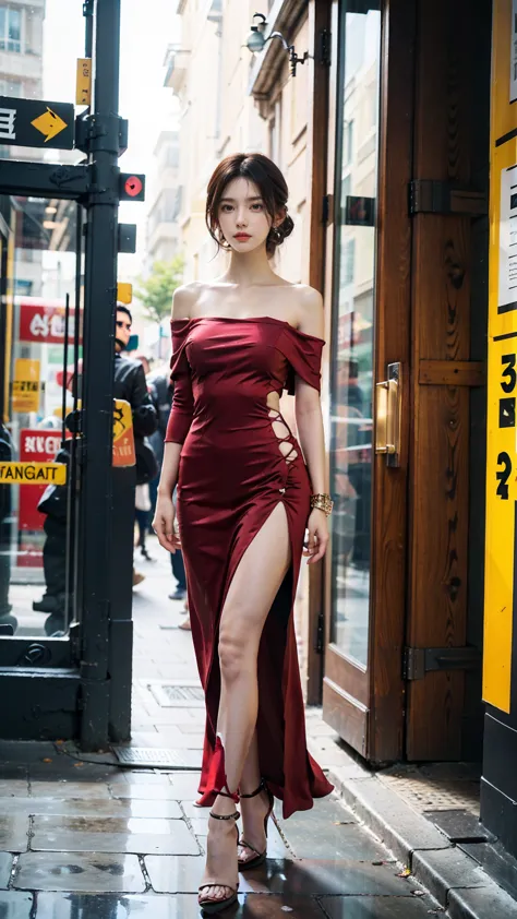 One girl, Teen、Wear a one-shoulder top、Sexy proportions、Sexy、Narrow waist、Wear accessories on your wrist、Wear high heels、Cross o...