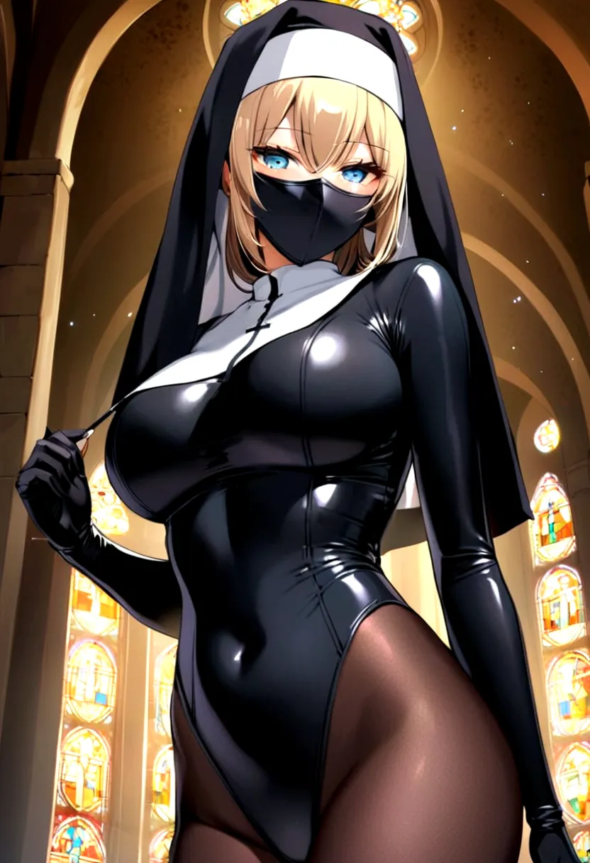 best quality, saber big breasts nun bodysuit mask