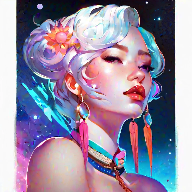 Close-up of a woman with another woman kissing her necklace, girl with cosmic hair, Rossdraws' soft vitality, Gouvez style artwork, fantasy art style, colorful], vibrant fantasy style, Rossdraws cartoon full of vitality, cosmic and colorful, Guweiz, colorful digital fantasy art, stunning art style, beautiful anime style, white skin, subtle