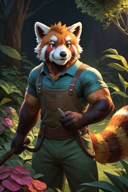 character design, hi-res, good graphics, great anatomy, anatomically correct, detailed body. Nestor (male, 23, red panda, Gardener). (by dangpa, nullghost)