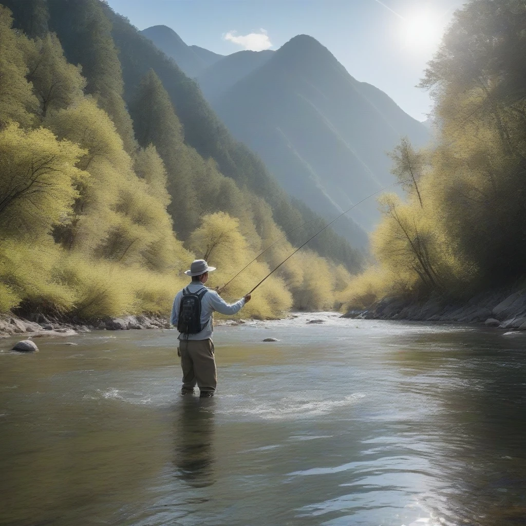 Palabras clave :Pesca con mosca。Belleza，Pesca con mosca，soleado，paisaje pintoresco，Línea de pesca clara，Los movimientos son elegantes.