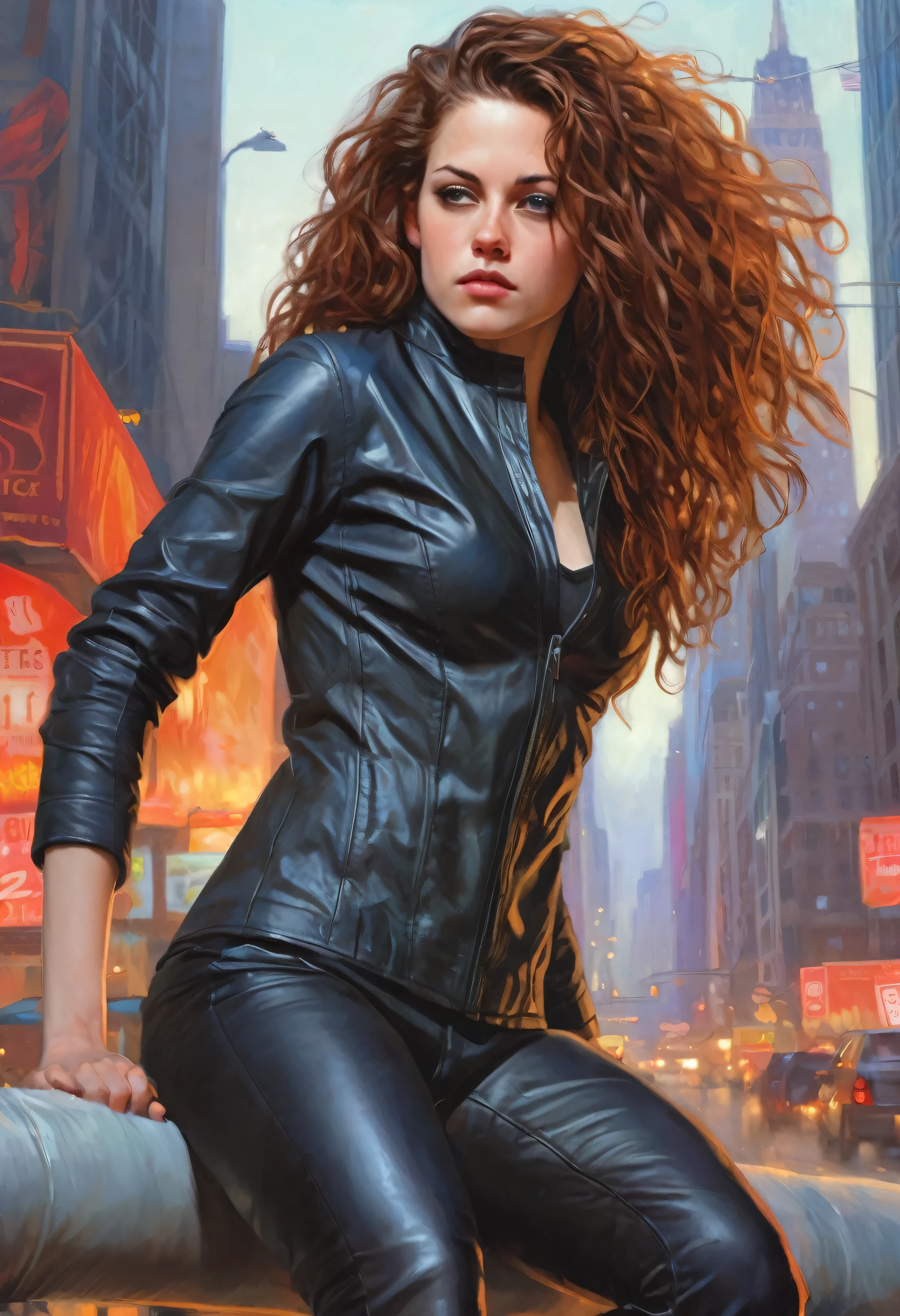 digital art of  (ohwx woman)   photorrealistic, curly hair, highy detailed, art-station, smooth ass, sharp focus, arte por michael whelan, artgerm, Darryl Zabrock, Sexy, Adult