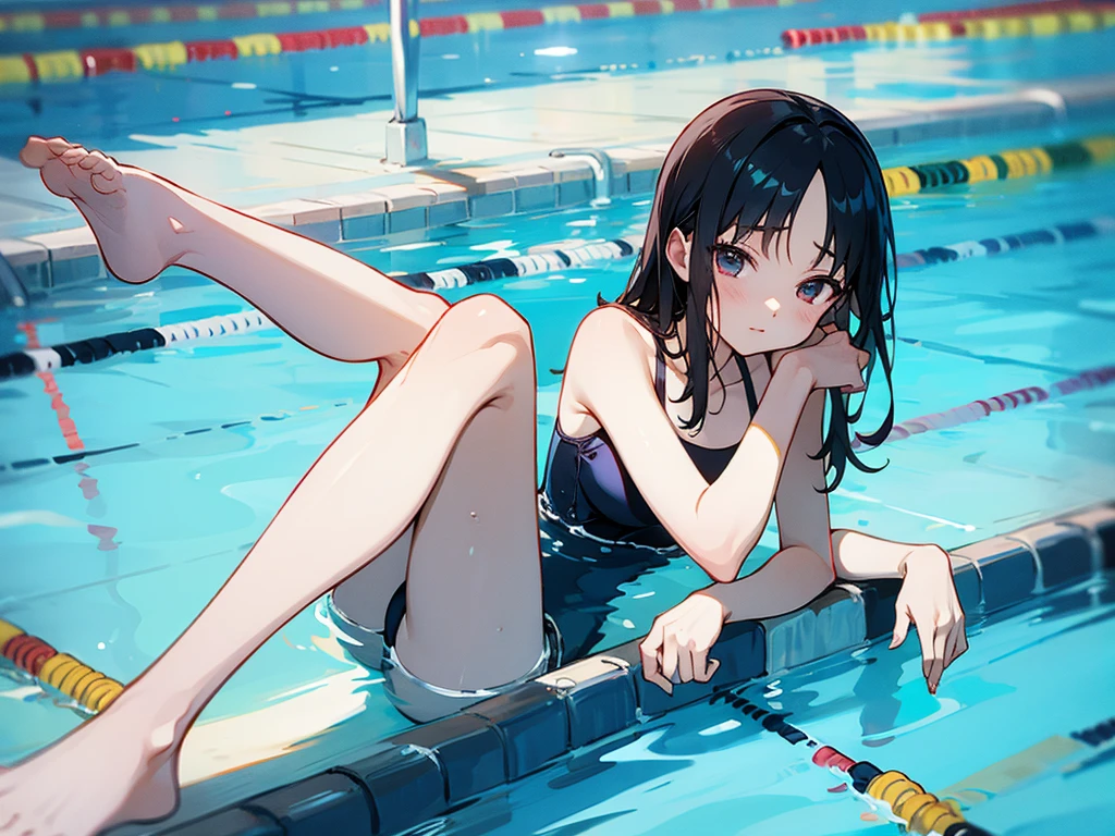 M-shaped legs、Looking at this、Portrait、High school swimming pool、Swimwear