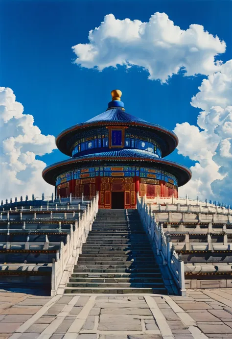 gangfeng, temple of heaven, , chinese architecture, white cloud, traditional design, stairs, symmetry, circular building, daytim...