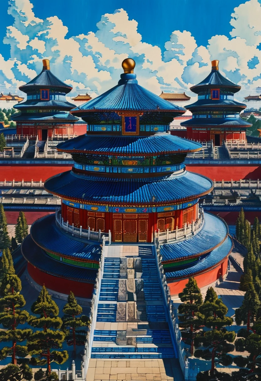 gangfeng, Temple of Heaven, , Chinese Architecture, White Cloud, Traditional design, stairs, symmetry, Circular Building, daytime