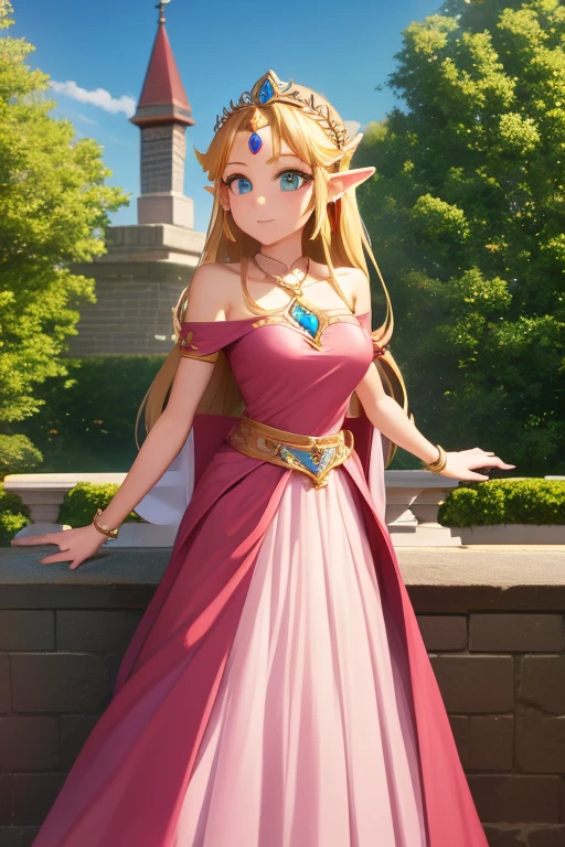 Princesse Zelda sexy dans une longue robe rose