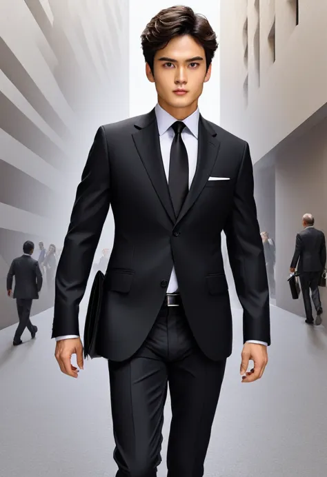 he is leaving your office, he is wearing a black suit with black pants