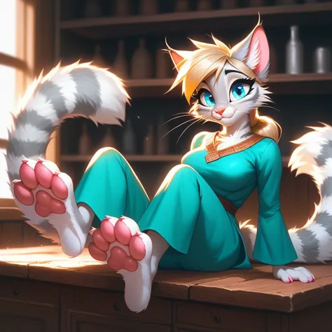 solo, score_9,score_8_up,score_7_up, source_furry, kat, anthro furry feline girl, tall body, hourglass figure, adult female, blu...