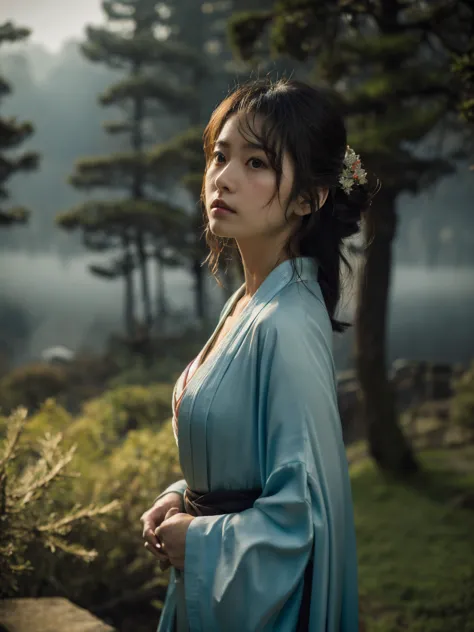 Beautiful woman、Japanese tradition、Very large breasts、kimono、Spectacular views、Suspicious atmosphere、Cinematic atmosphere、(best ...