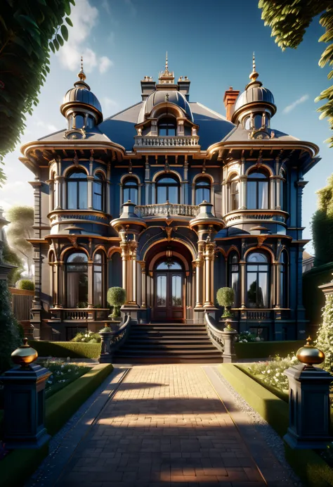 a hyper detailed 8k image of a majestic villa showcasing intricate victorian architecture, winner of a cg society contest, archi...