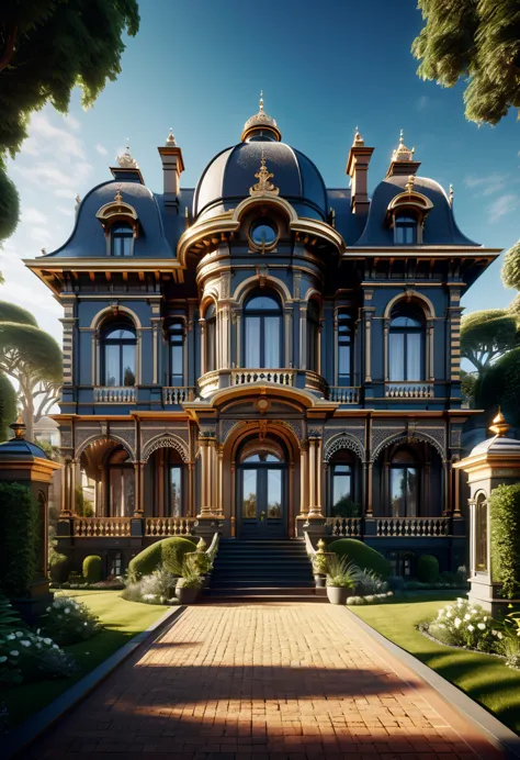 a hyper detailed 8k image of a majestic villa showcasing intricate victorian architecture, winner of a cg society contest, archi...