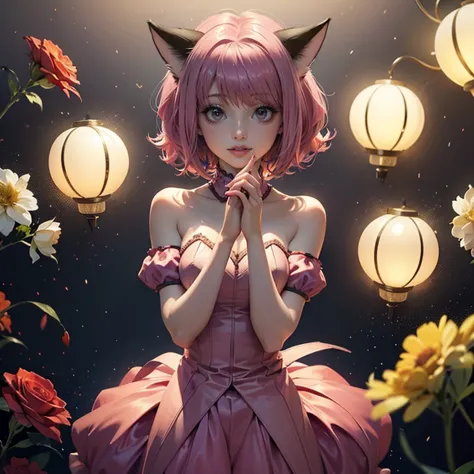 Ichigo Momomiya, Tokyo Mew Mew, short hair, pink hair, ornament hair, cat ears, perfectly body, perfectly hands,  flowing hair, ...