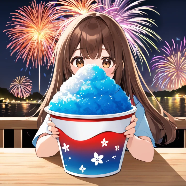 Long brown hair, shaved ice, fireworks, yo-yo, goldfish