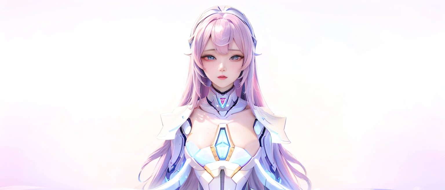 Anime girl with long pink hair and blue eyes in a white dress, portrait Zodiac Knight Girl, Portrait anime space cadet girl, Echoes of Overwatch, Beautiful female robot, Beautiful robot character design, Portrait of a female humanoid, Cute robot girl, glowwave girl portrait, Zodiac Knight Girl, Female robot portrait, Anime heroine portrait, Beautiful woman