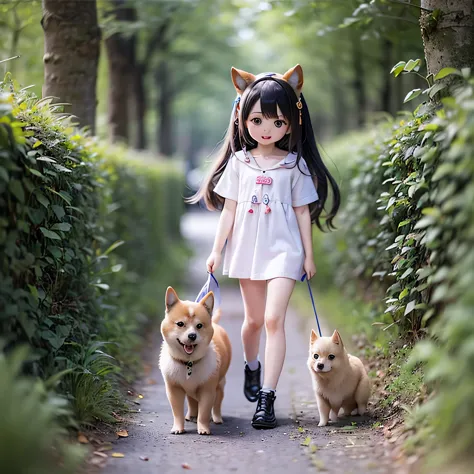 
Shiba Inu girl Chibi cute girl Dog-walking play together