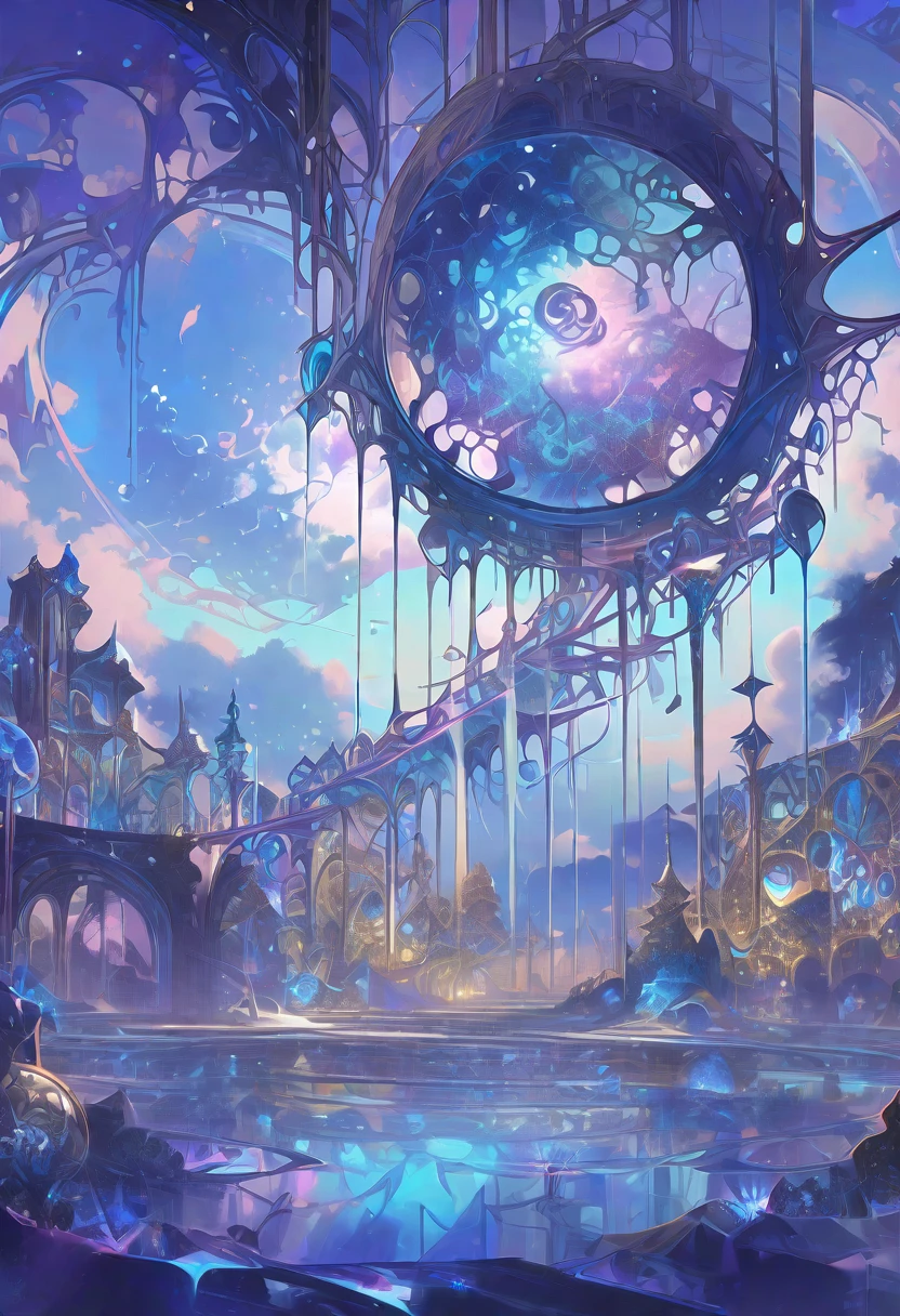 ((masterpiece)), (anime:1.3), ((Highest quality)), (Abstract art:1.5), (High resolution), (pale colour), Wide Shot, (Fractal structure:1.5), , landscape, (beautiful), (Biological atmosphere), deep sea, (pretty girl),  beautiful白い髪,  transparent　Glass　ice　mirror　Blue rose　water晶 透き通っている　water　prism