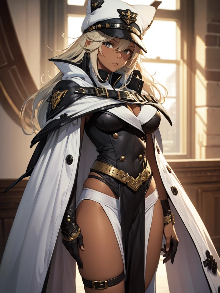 (​masterpiece、top-quality、hight resolution), In an empty private room, a female cosplayer poses confidently as ramlethalms. She wears an intricate and detailed costume that mimics ramlethalms outfit, complete with accessories. The room's simplicity and lack of other distractions emphasize her elaborate costume and pose. The lighting highlights the details of her figure and costume and captures the essence of cosplay.