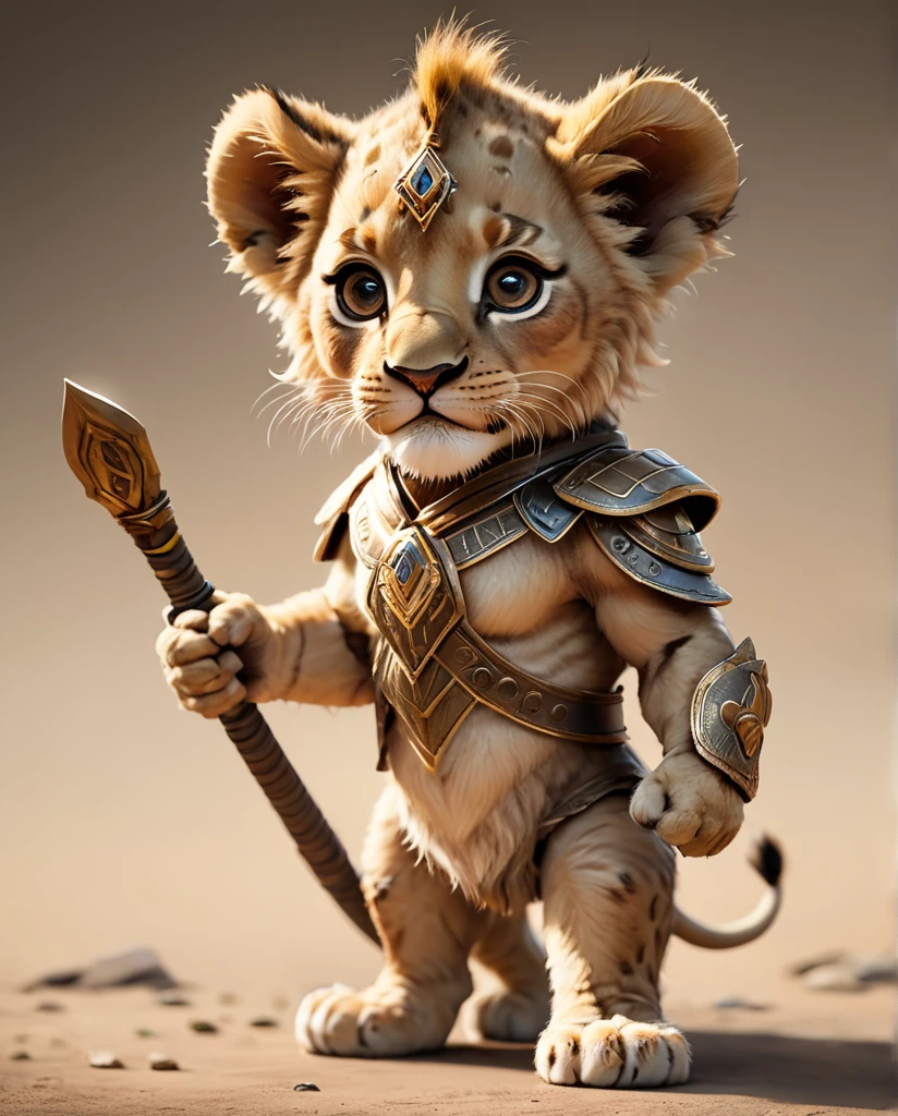 High-detail images　Lion cub warrior　cute　Full Body Shot　Looking this way