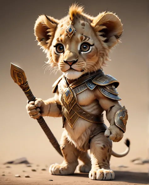 High-detail images　Lion cub warrior　cute　Full Body Shot　Looking this way