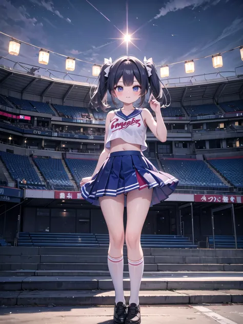 raw photos, highest quality, high resolution, very detailed、 8k image quality、cheerleader、skirt、13 years old、stadium、sex