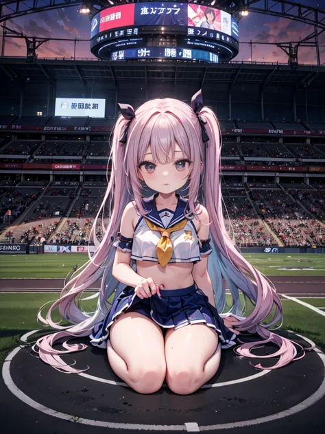 RAW Photos, Highest quality, High resolution, Very detailed、 8K image quality、Cheerleader、skirt、13 years old、Stadium、Sex