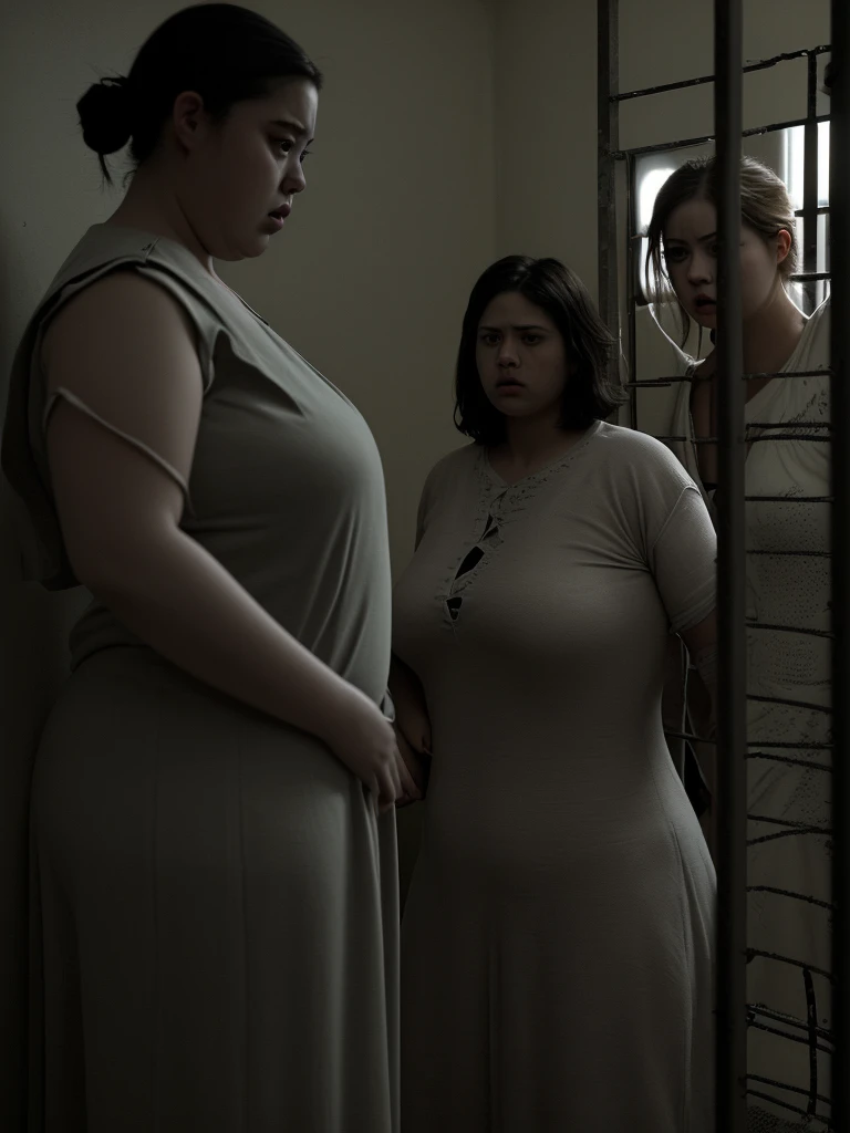 A very fat woman and a very skinny woman in a prison cell, highly detailed  - SeaArt AI