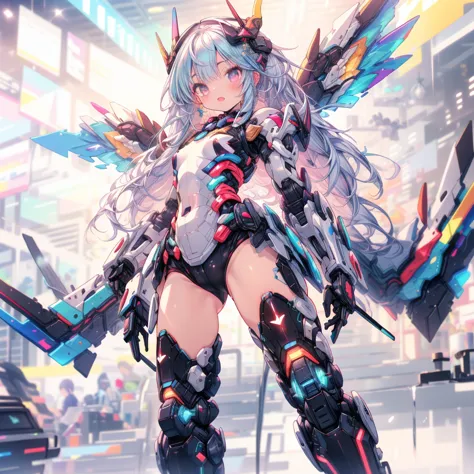 (masterpiece:1.2), best quality, high resolution, extremely detailed cg, absurdres, highres, 1girl, mecha girl, colorful light p...