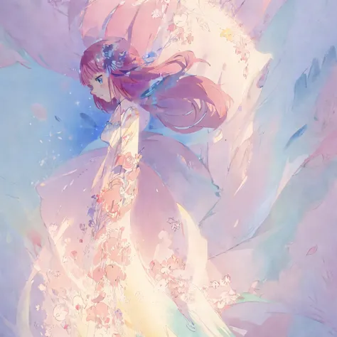 beautiful anime girl, portrait, vibrant pastel colors, (colorful), magical lights, long flowing colorful hair, inspired by glen ...