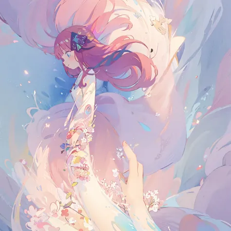 beautiful anime girl, portrait, vibrant pastel colors, (colorful), magical lights, long flowing colorful hair, inspired by glen ...