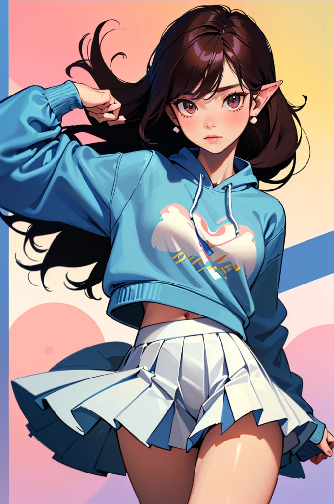 (Best quality, A high resolution), (ultra detail), (1. Baby Michelle), (1 beautiful girl), (underwear, with medium straight hair, bottomwear, in a white miniskirt with pleats and ears, blue sweatshirt , on a naked body).(written on the chest &#39; Future funk&#39). (amidst a vibrant futuristic cityscape, illuminated by neon lights). (More than 8K.motor surreal:1.4,HD,La Best quality:1.4, Photorealistic:1.4, skin texture:1.4, masterpiece:1.8,masterpiece, Best quality, Объект Object).(detailed facial features:1.3) ,(Correct proportions),(Beautiful blue eyes:1.4), (Cowboy pose), (more details:1.4), ,(Cyberpunk 2.1), (kawaii style: 1.4); , (ice element:1.4),(White underwear:V2.1)