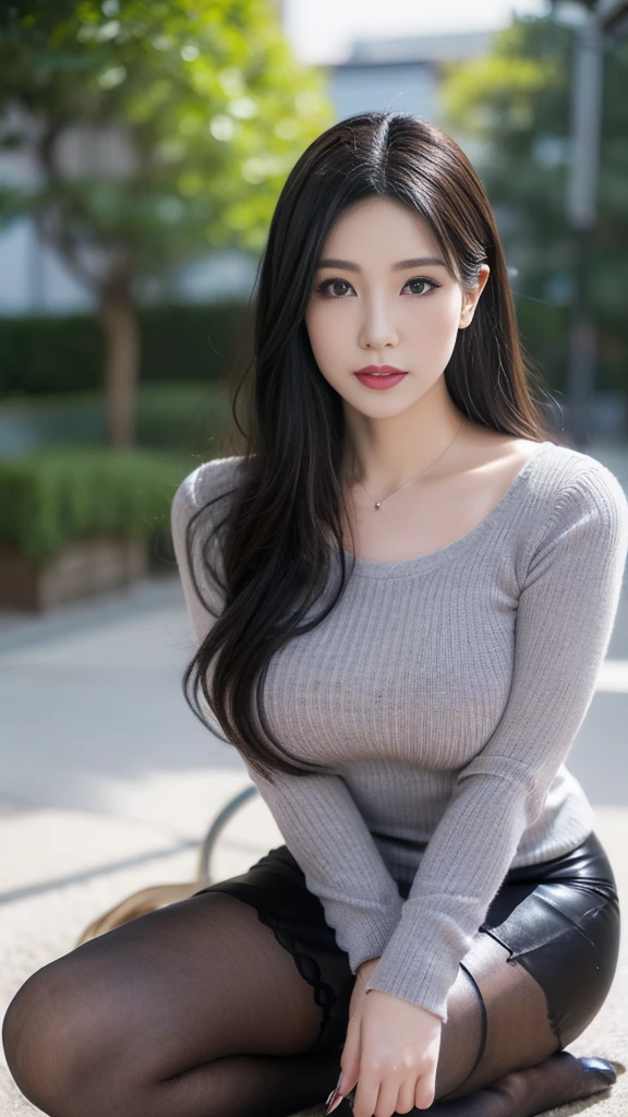 ยิงเต็มตัว，เป้าหมายสูง necked knitted dress an asian japanese woman，อายุ 40 ปี，ตาโต，อารมณ์สง่างาม อารมณ์สง่างาม，คุณภาพดีที่สุด), ใช้ได้จริง, (สถานการณ์จริง,อายุ 40 ปี， มีรายละเอียดที่ซับซ้อน, 景深内容รายละเอียดมาก, นี่คือใบหน้าที่สมบูรณ์แบบ, ร่างกายที่สมบูรณ์แบบ, ผู้หญิงที่เป็นผู้ใหญ่, เป้าหมายสูง, ความยาวของขา, ，เป้าหมายสูง heel，กลางแจ้ง，โบเก้，ขนตายาว,อายแชโดว์สีเข้ม，ทาลิปสติก，แต่งหน้าหนักๆ艳抹的脸，รายละเอียดมาก,ผู้หญิงวัยกลางคน,(แขวนอยู่)， แต่งหน้าหนักๆ, แหวนจุกนมหู, สร้อยคอ, ถุงน่องมันเยิ้มสีดำ, หน้าอกใหญ่,ถุงน่องขายาว，แน่น