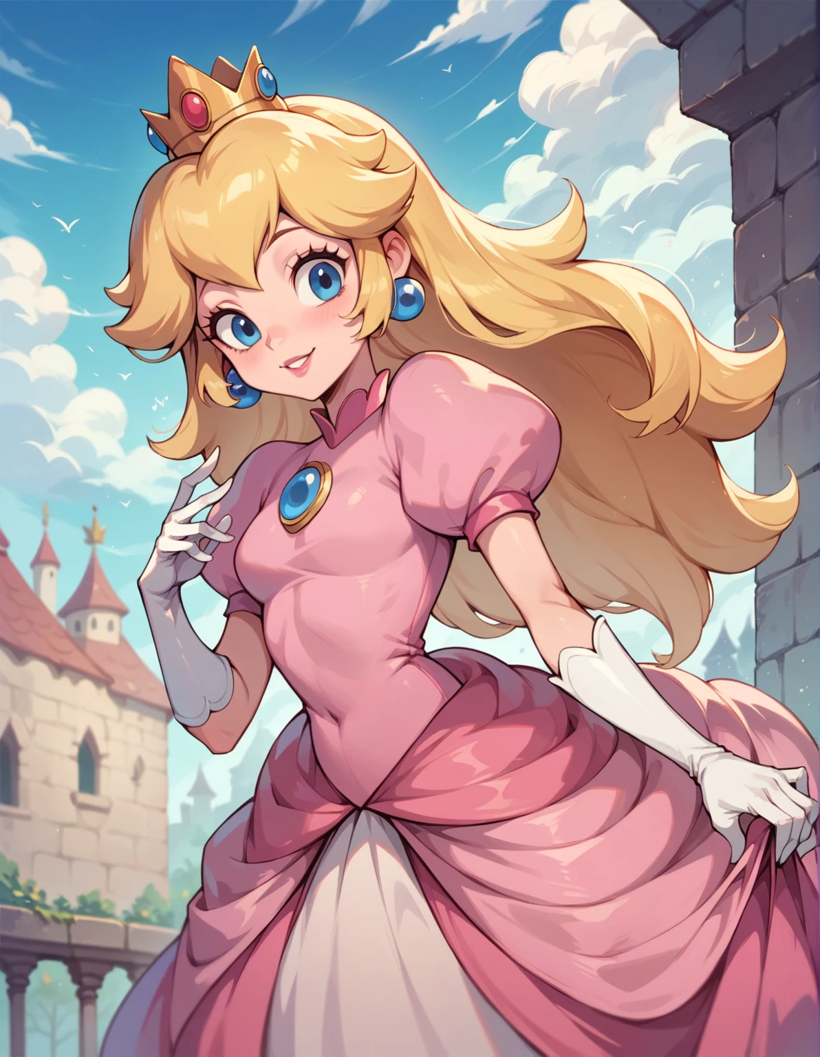 imagina a la princesa Peach vestida de princesa si fuera una princesa de disney