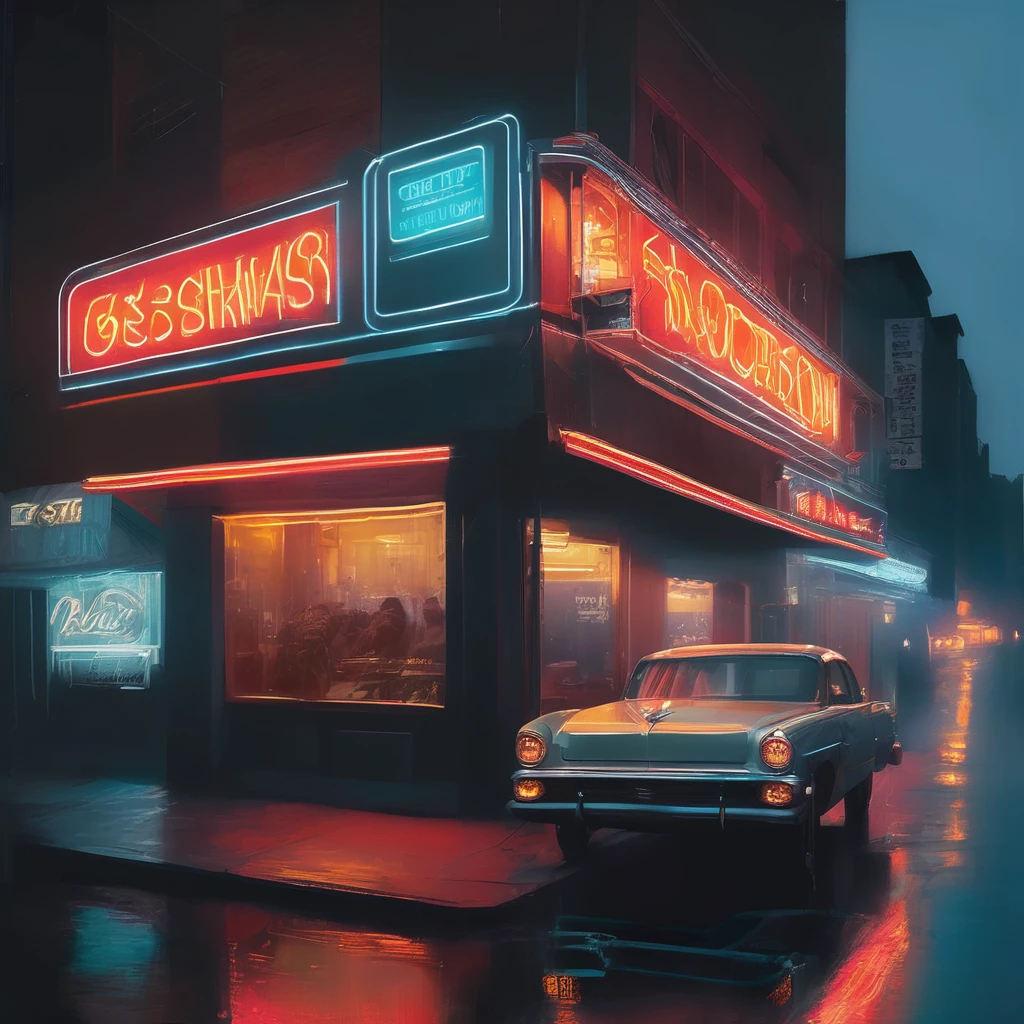 neon sign, Greg Rutkowski(Greg Rutkowski), best quality, masterpiece, very aesthetic, perfect composition, intricate details, very detailed.The feeling of taking a picture of the city from afar
