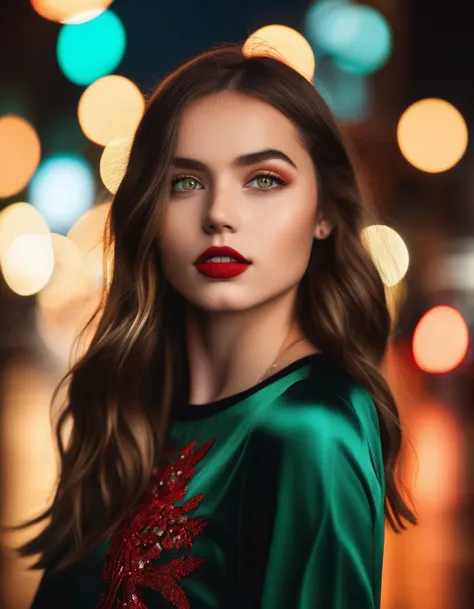 Instagram profile photo Masterpiece photography of a beautiful 19 year old girl, green shiny eyes, big eyeashes red big lips hig...