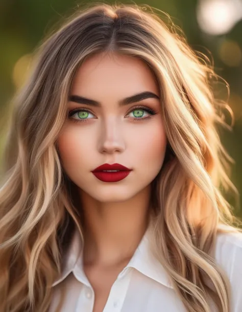 Instagram profile photo Masterpiece photography of a beautiful 19 year old girl, green shiny eyes, big eyeashes red big lips hig...