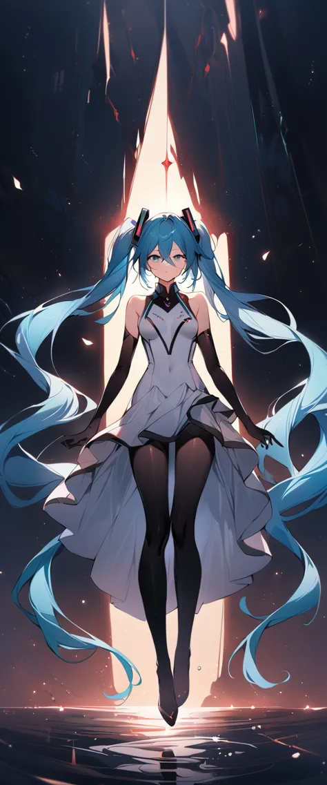 masterpiece, Highest quality, One girl, alone, Long Hair, hatsune miku, Twin tails, very Long Hair, bodysuit, Blue Hair, gloves,...