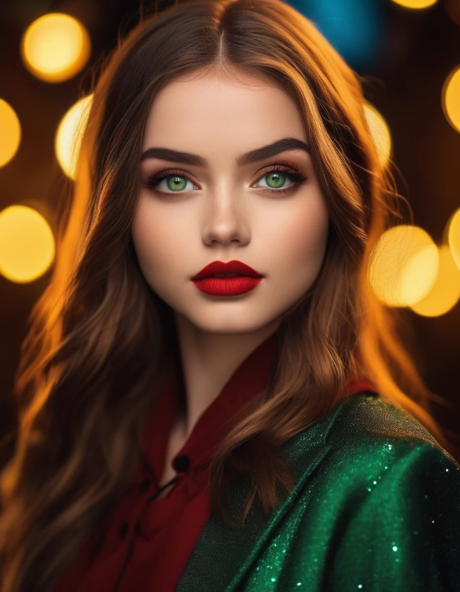 Instagramプロフィール写真 美しい19歳の少女の傑作写真, 緑色に輝く目, big eyeashes red big lips 非常に詳細な face and skin; artstation でトレンドのシャープなフォーカス、明るいスタジオ照明、エピクリアルな 8k 広角、浅い深度、シェーディング、hdr 4k 高解像度、cgsociety、見事な精巧でエレガントなデジタル マット ドローイング 3/点透視図法 ネオン 雰囲気 ドラマチック . 35mm写真, ボケ, プロ, 4k, 非常に詳細な