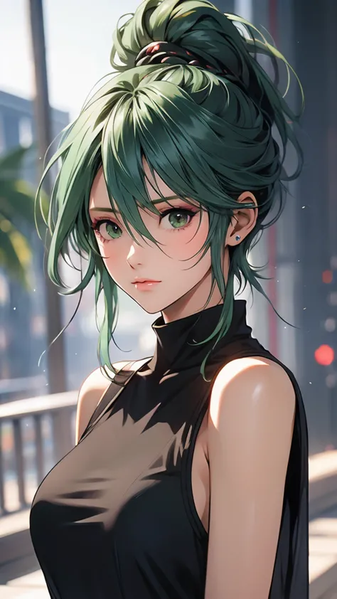 1 Female, Tamaki, green hair, ponytail, hair between eyes, Fashion Model,