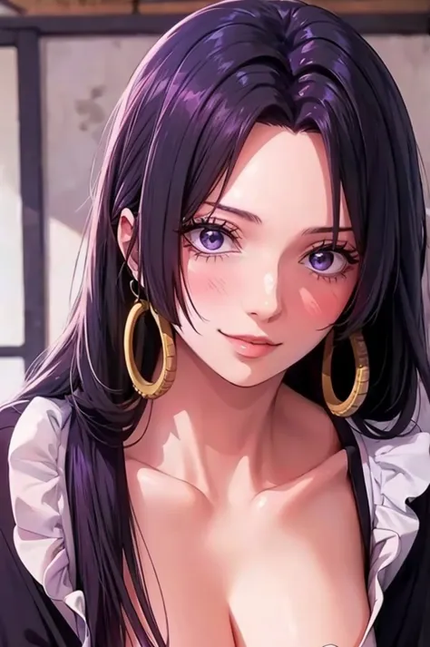 best quality, high quality, a cute girl, solo, beautiful purple hair, beautiful purple eyes, light smile,