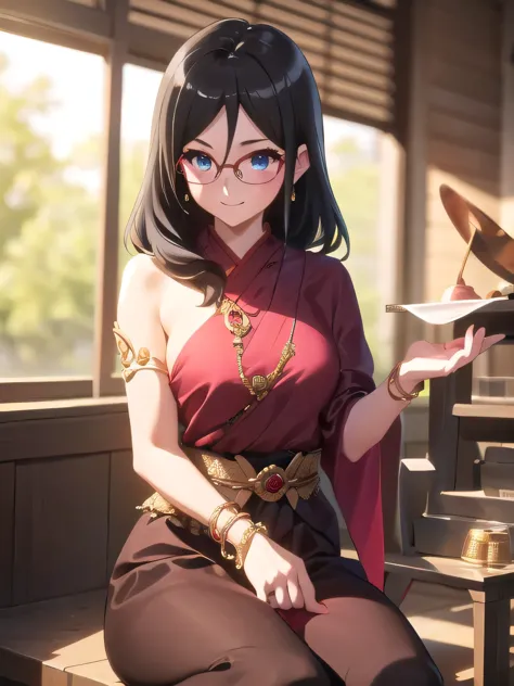 คุณภาพดีatสุด, masterpiece, high res, alone, {thanaka_asuka_euphonium sound:1.15} (park:1.13), , black_hair, long_hair, glasses,...